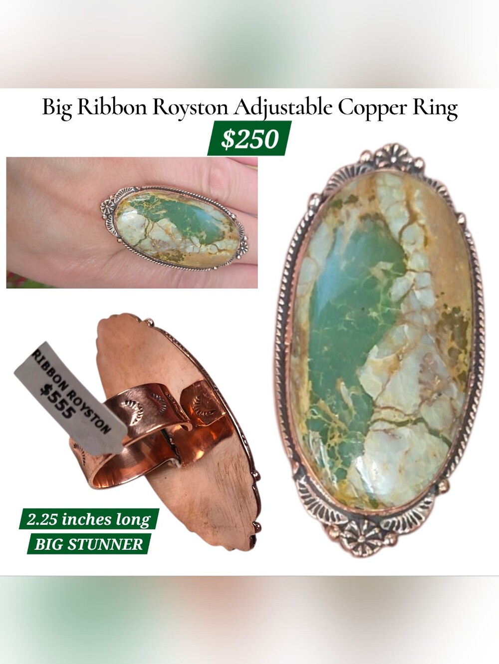 Ribbon Royston Copper Ring Adjustable